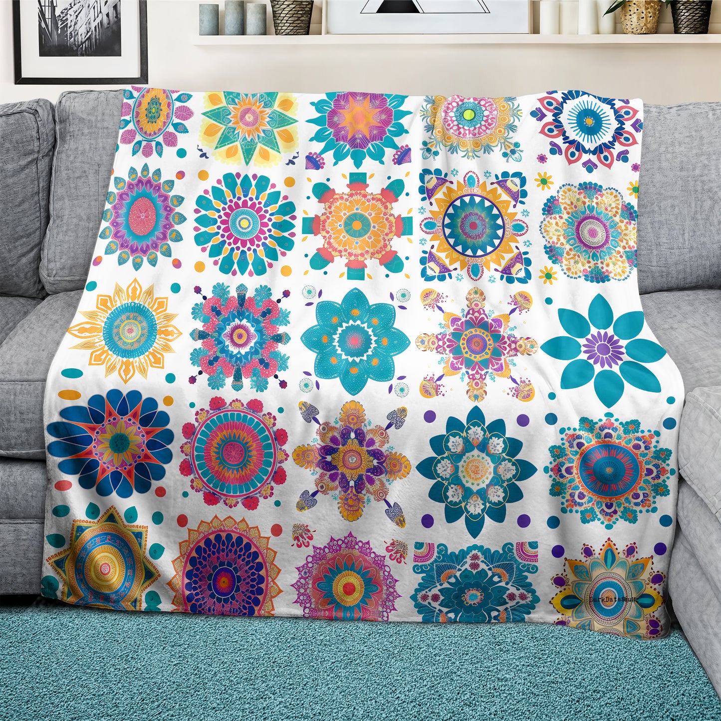 Colorful Boho Mandala Light Weight Fleece Blanket by Wikus Schalkwyk