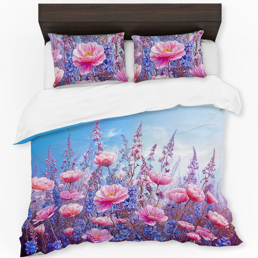 Colour Dripped Pink Blooms Duvet Cover Set