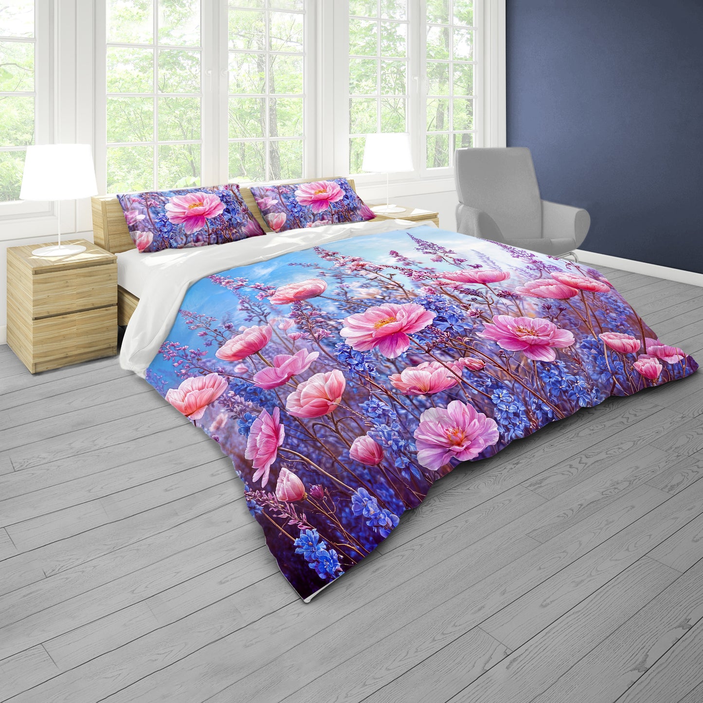 Colour Dripped Pink Blooms Duvet Cover Set