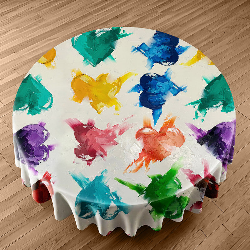 Coloured Hearts Round Tablecloth by Juanette Menderoi