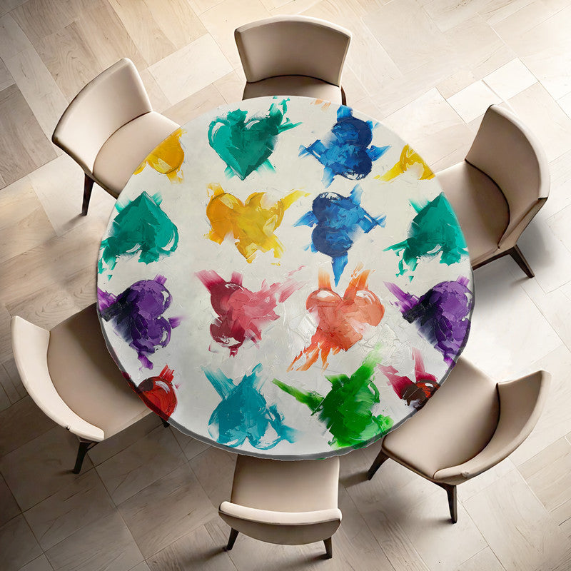Coloured Hearts Round Tablecloth by Juanette Menderoi