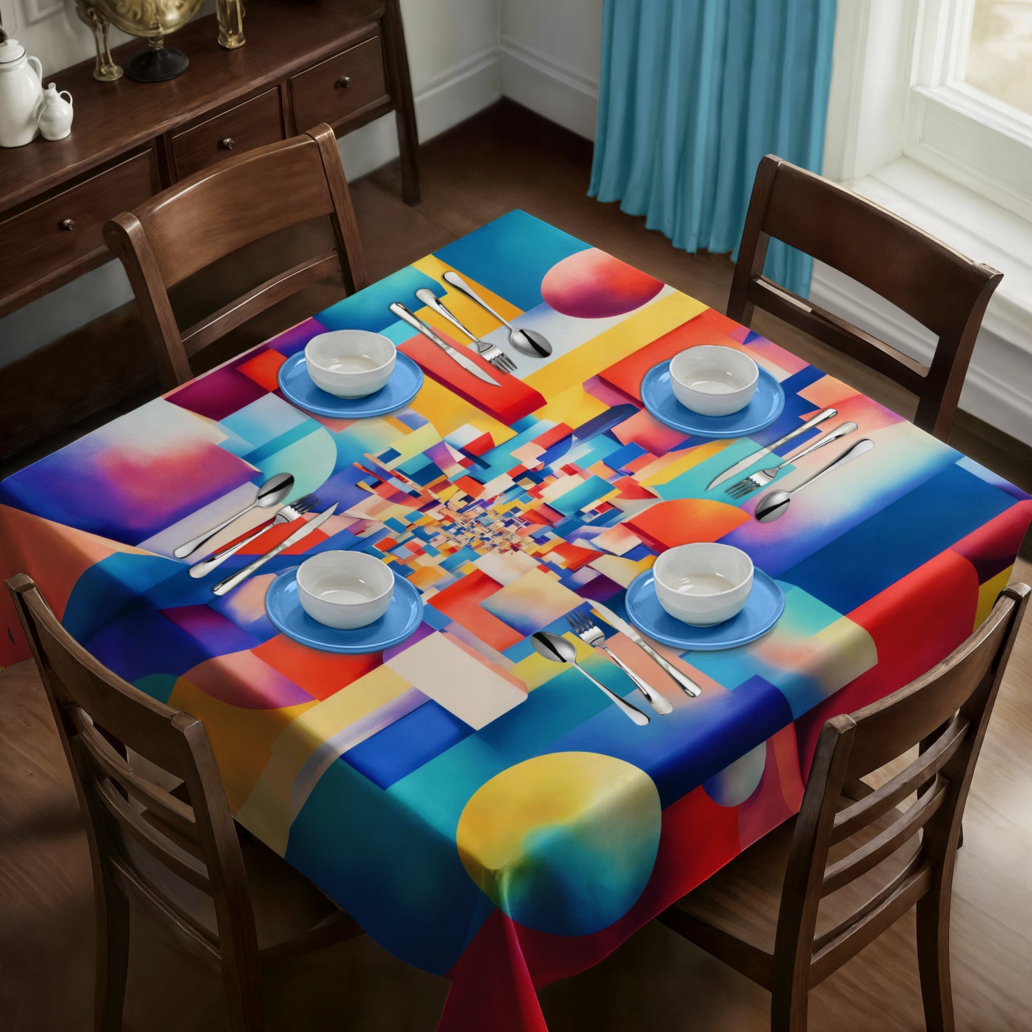 Coloured Geometry Square Tablecloth