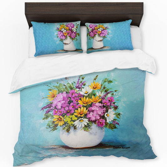 Colourful Flowers in White Vase Duvet Cover Set by Stella Bruwer