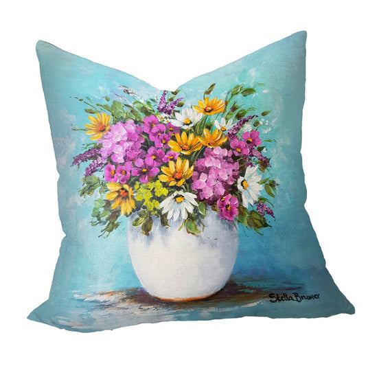 Colourful Flowers in White Vase Luxury Scatter by Stella Bruwer