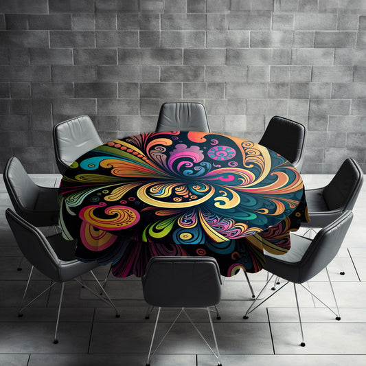 Colourful Splash of Patterns Round Tablecloth