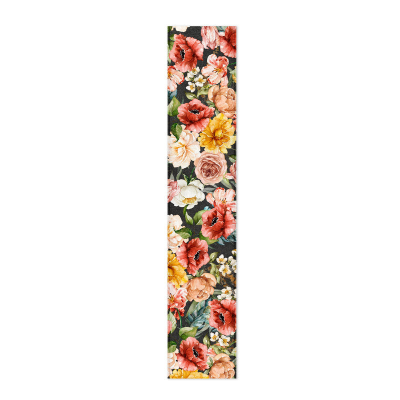Colourful Water Painted Flowers on Black Table Runner by Mark van Vuuren
