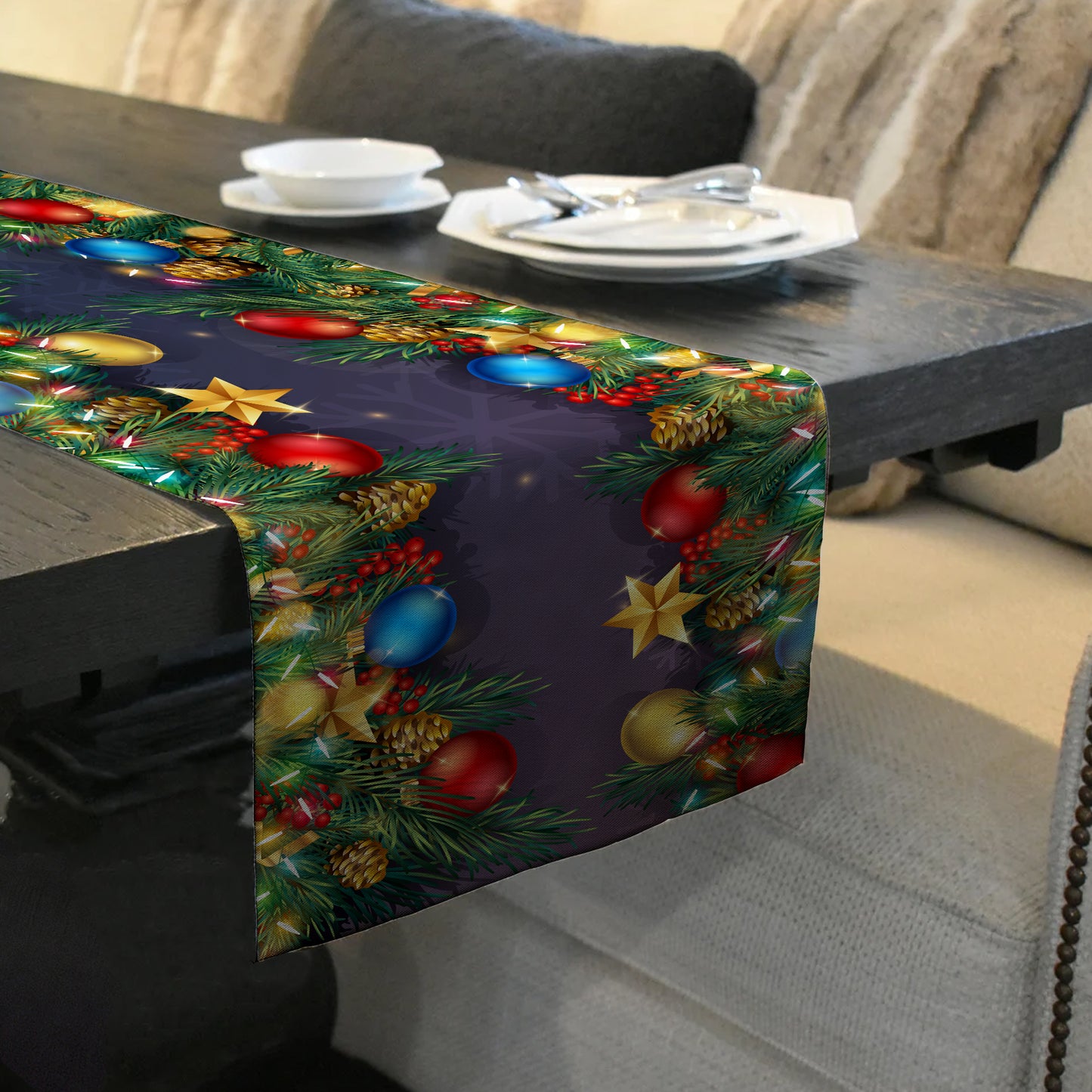 Colourful Baubles Christmas Table Runner