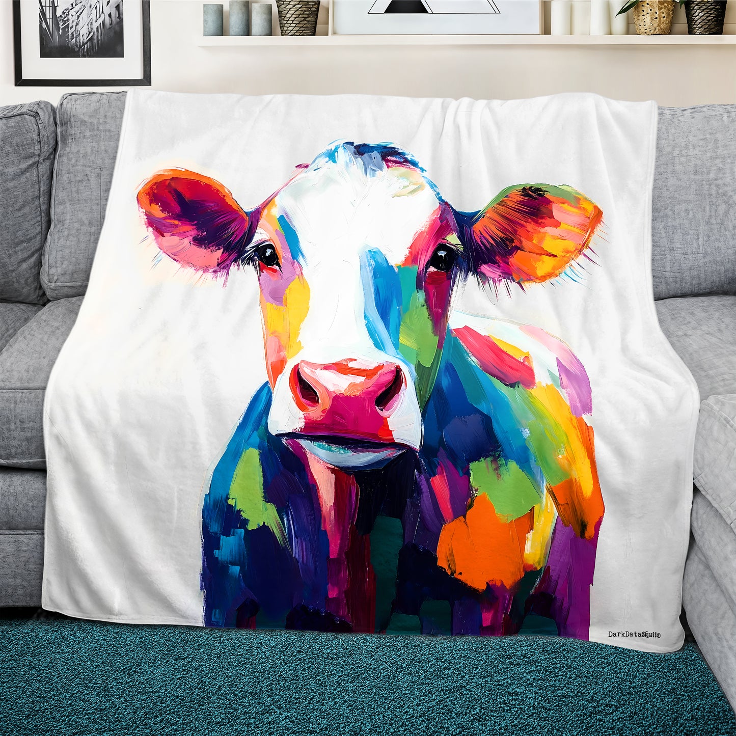 Colourful Cow Light Weight Fleece Blanket by Wikus Schalkwyk