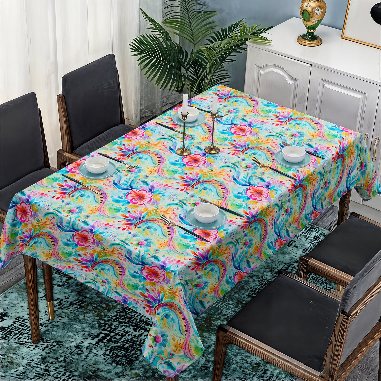 Colourful Curls Rectangle Tablecloth