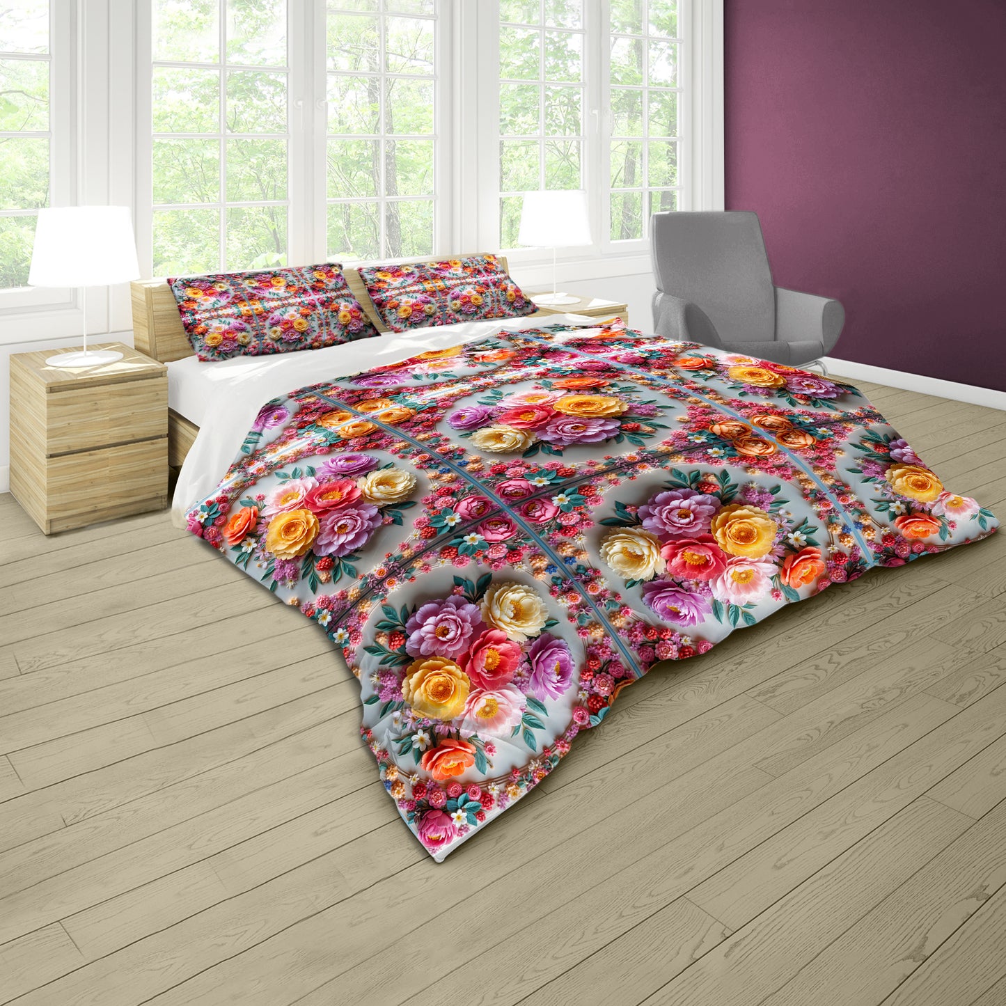 Colourful Floral Tiles Duvet Cover Set