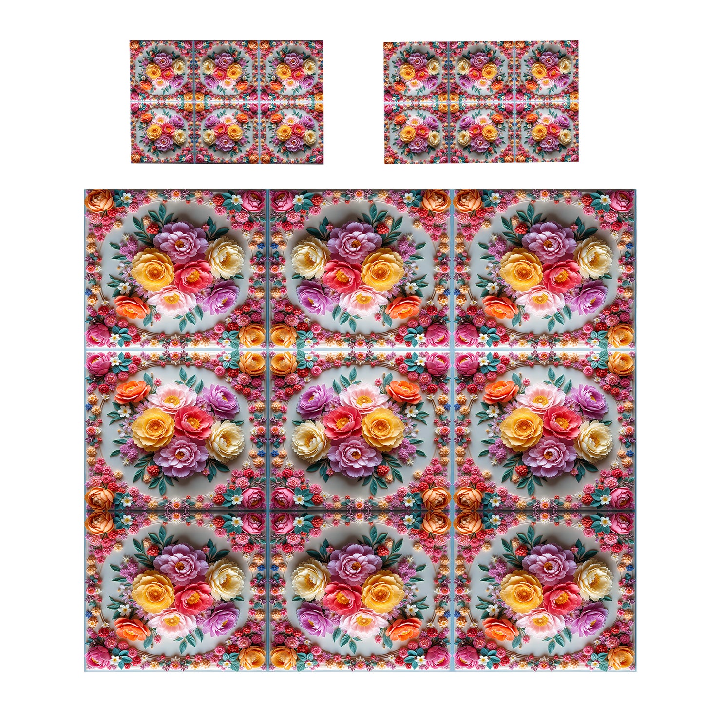 Colourful Floral Tiles Duvet Cover Set