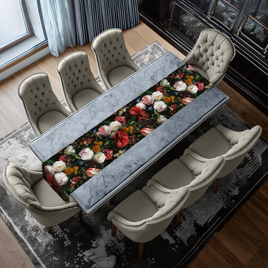 Colourful Floral on Black Table Runner