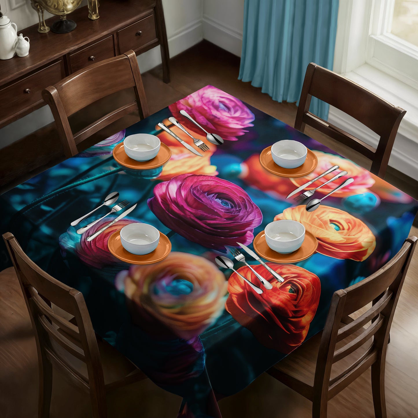 Colourful Ranunculus Square Tablecloth