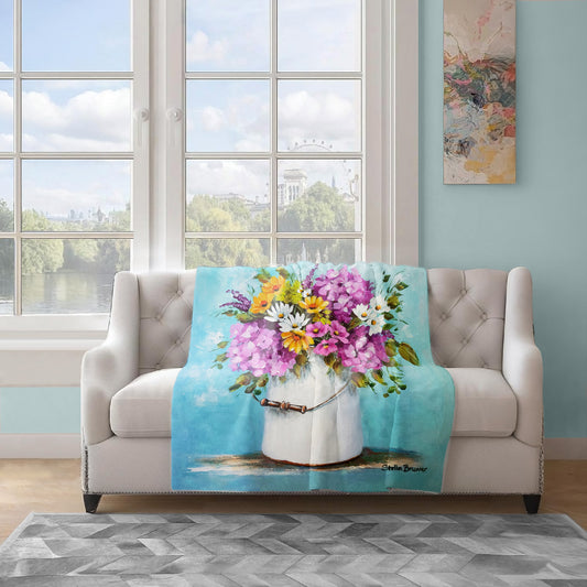 Colourful Bouquet in Tin Vase Light Weight Fleece by Stella Bruwer