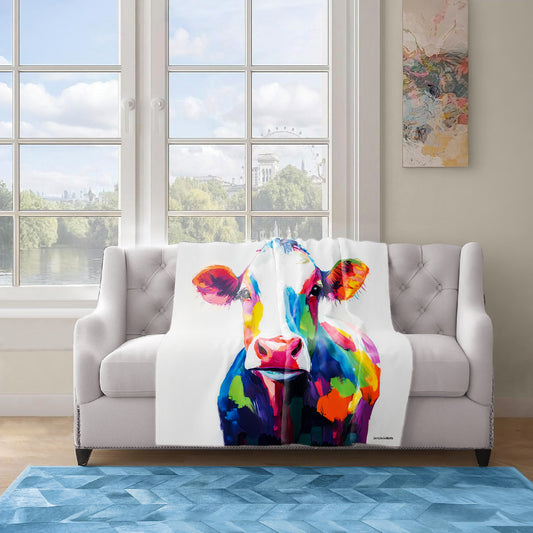 Colourful Cow Light Weight Fleece Blanket by Wikus Schalkwyk