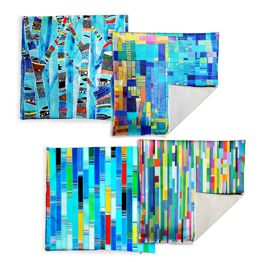 Colours Of Blue Abstract Tiles Luxury Scatter Covers Set of 4