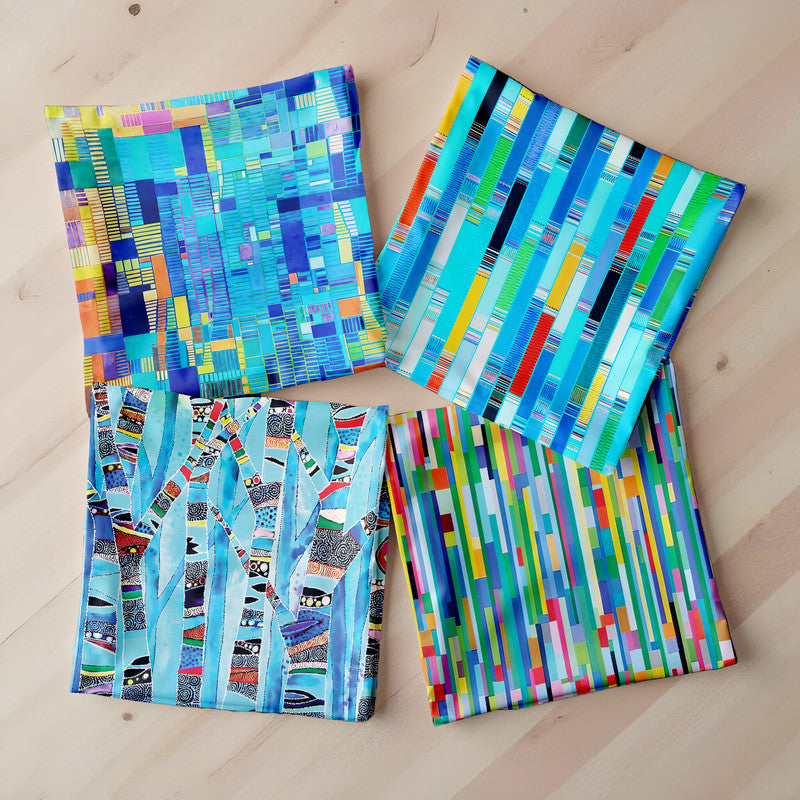 Colours Of Blue Abstract Tiles Luxury Scatter Covers Set of 4