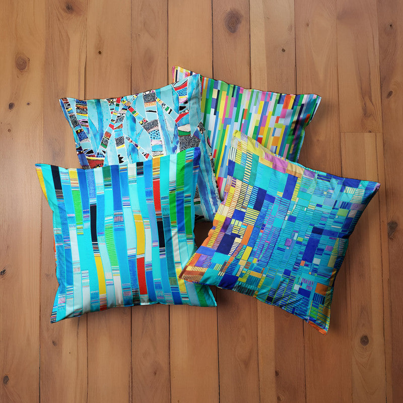 Colours Of Blue Abstract Tiles Luxury Scatter Covers Set of 4
