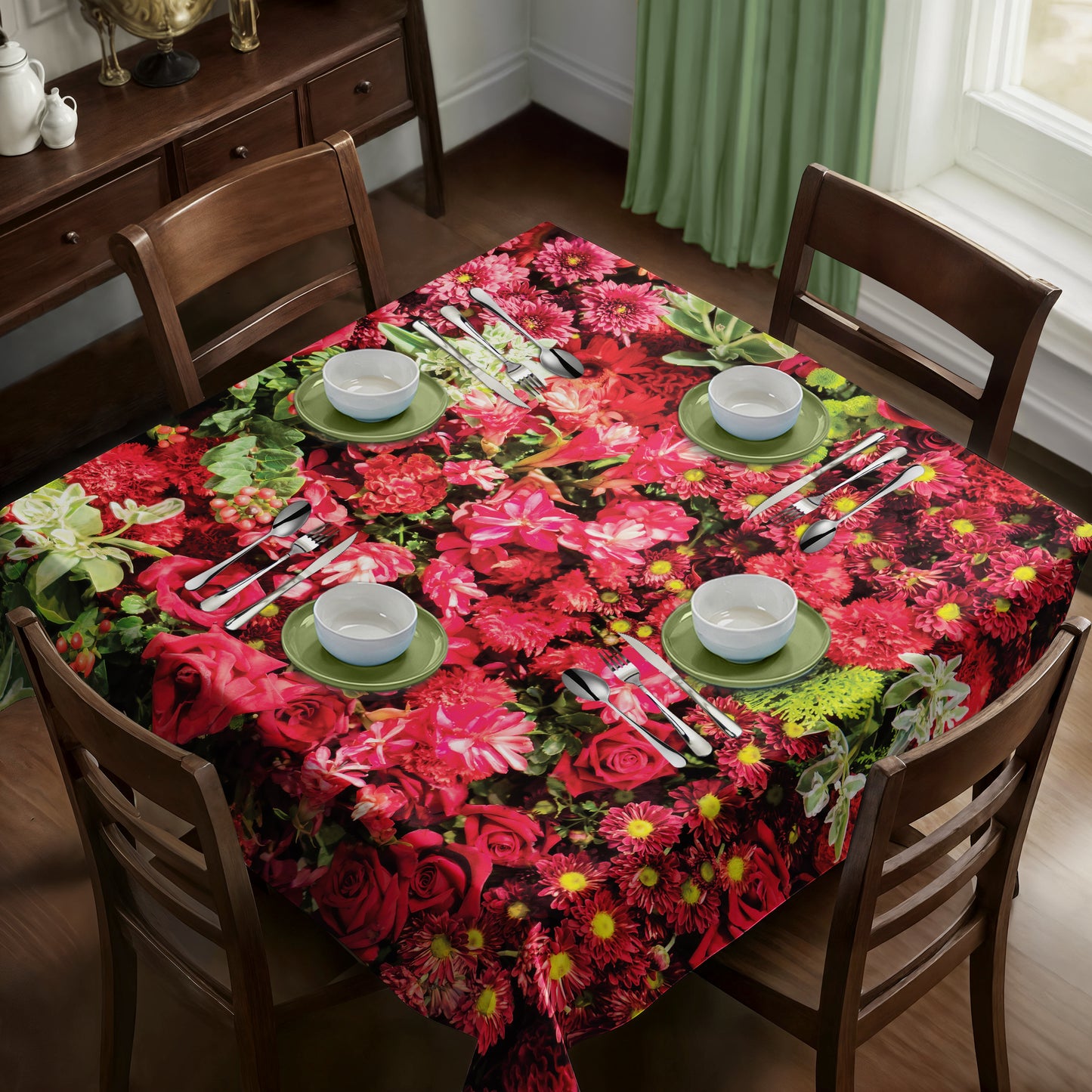 Combination of Red Flowers Square Tablecloth