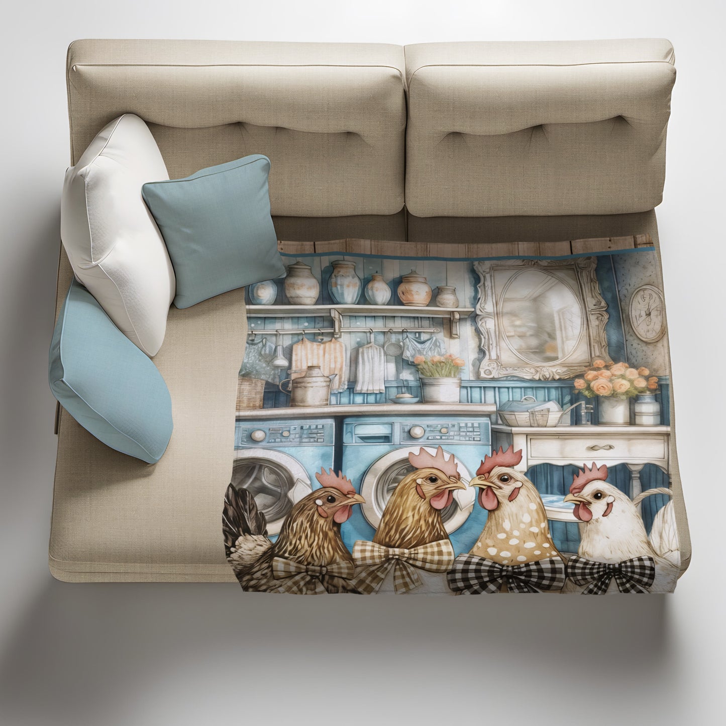 Country Cottage Chickens Light Weight Fleece Blanket