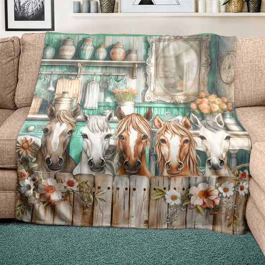 Country Cottage Horse Light Weight Fleece Blanket