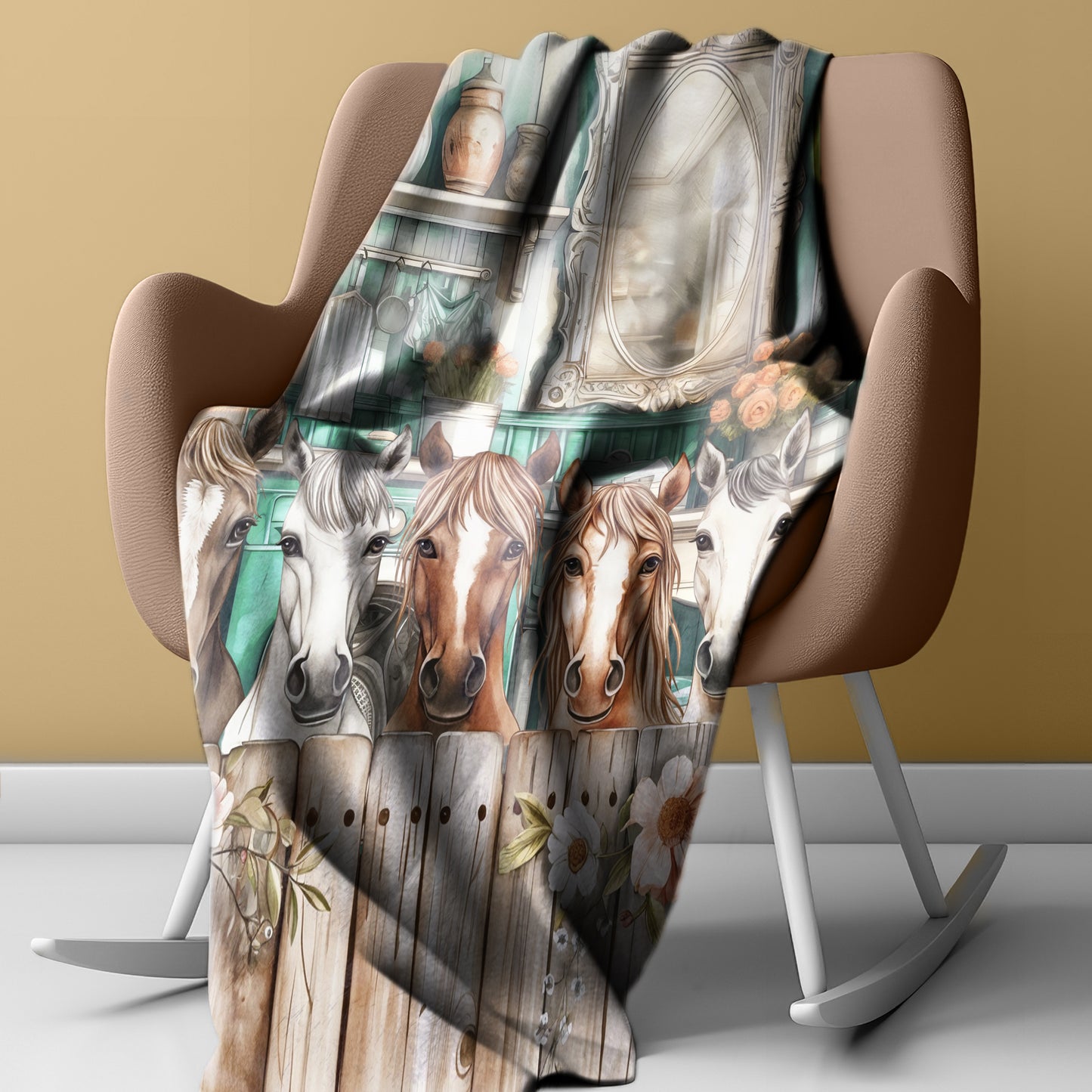 Country Cottage Horse Light Weight Fleece Blanket