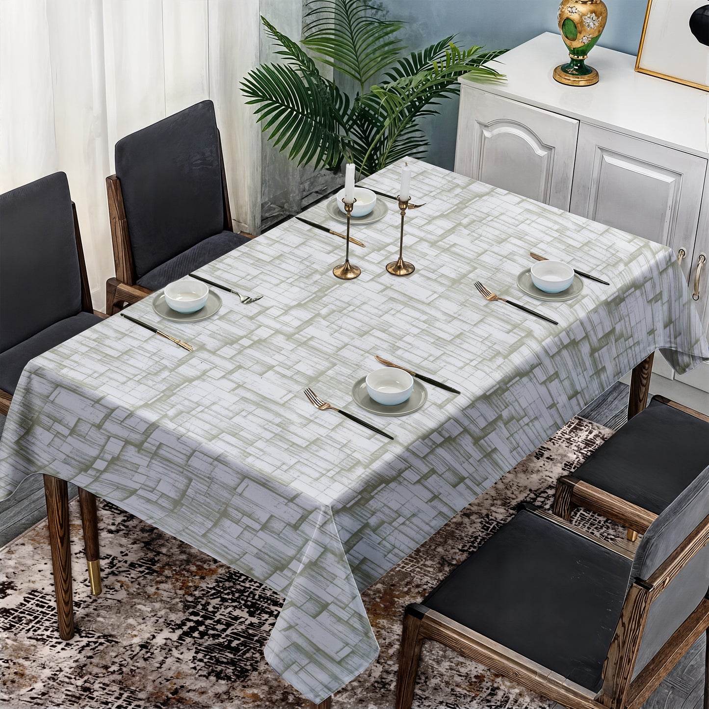 Crazy Srep Pattern on White Rectangle Tablecloth