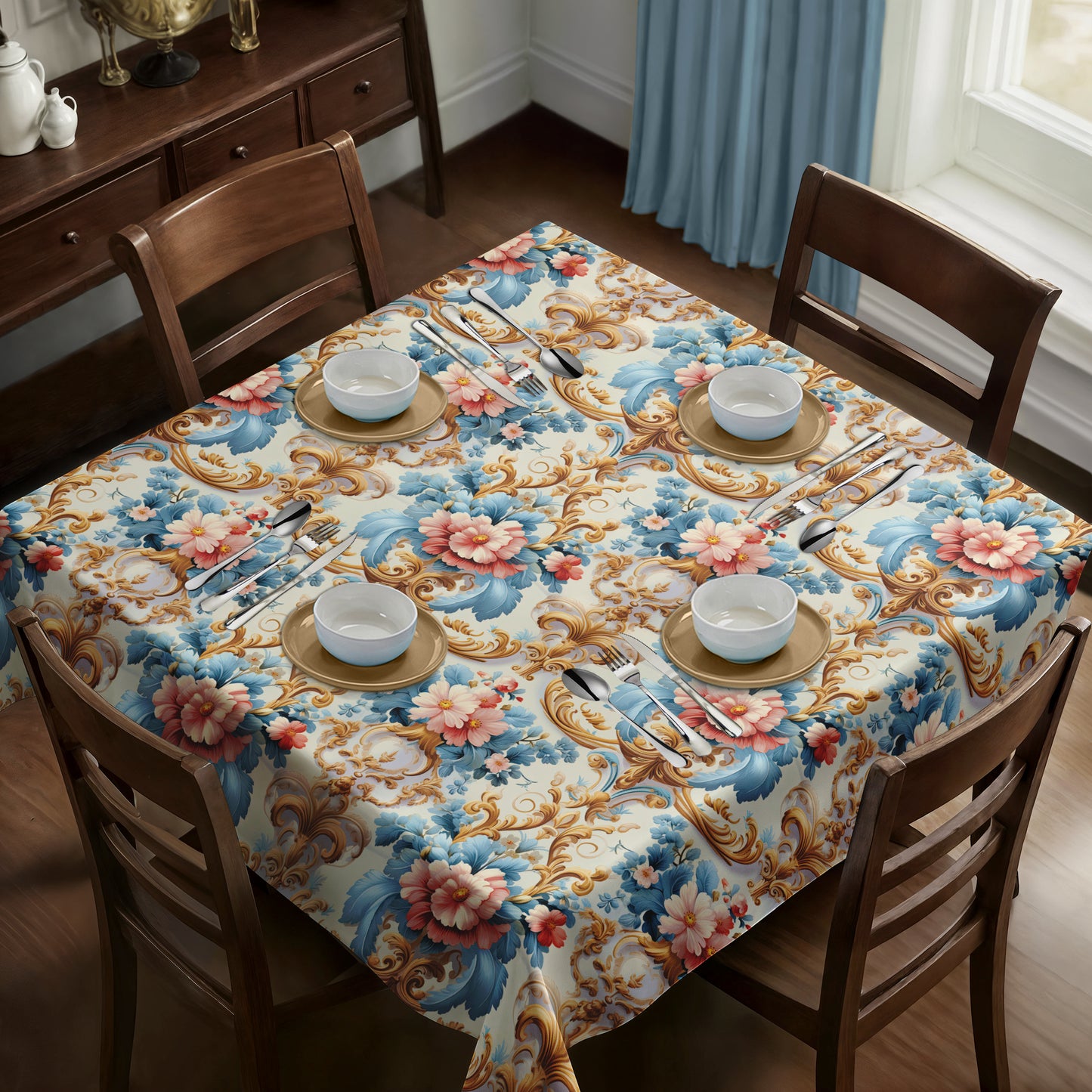 Cream And Gold Deco Square Tablecloth