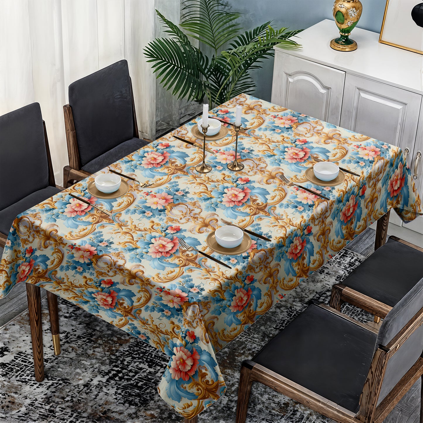 Cream And Gold Rectangle Tablecloth