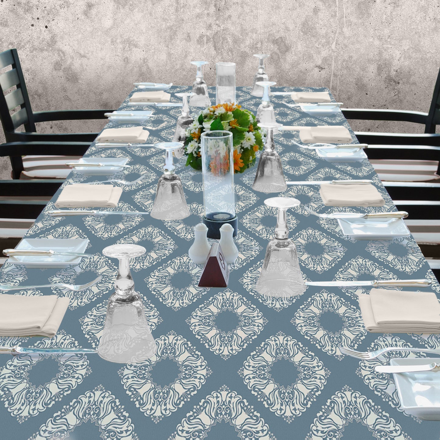 Cream Block Pattern on Sage Green 3m Rectangle Tablecloth