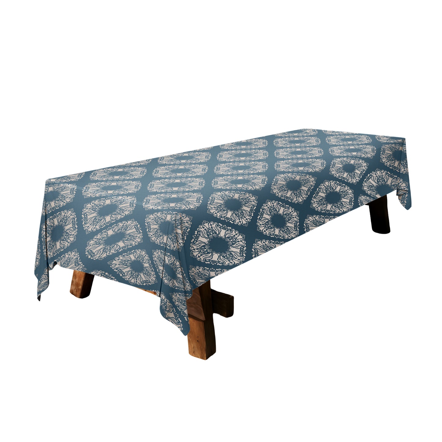 Cream Block Pattern on Sage Green 3m Rectangle Tablecloth