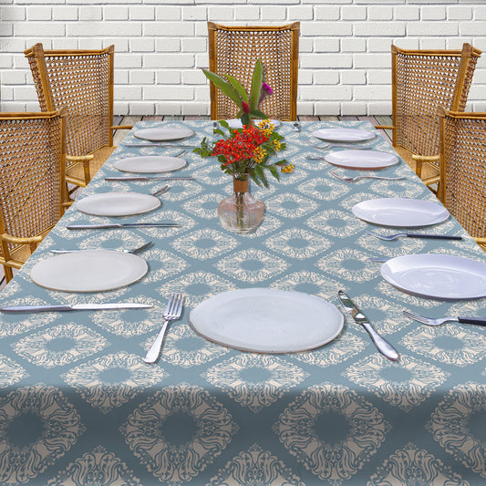 Cream Block Pattern on Sage Green 3m Rectangle Tablecloth