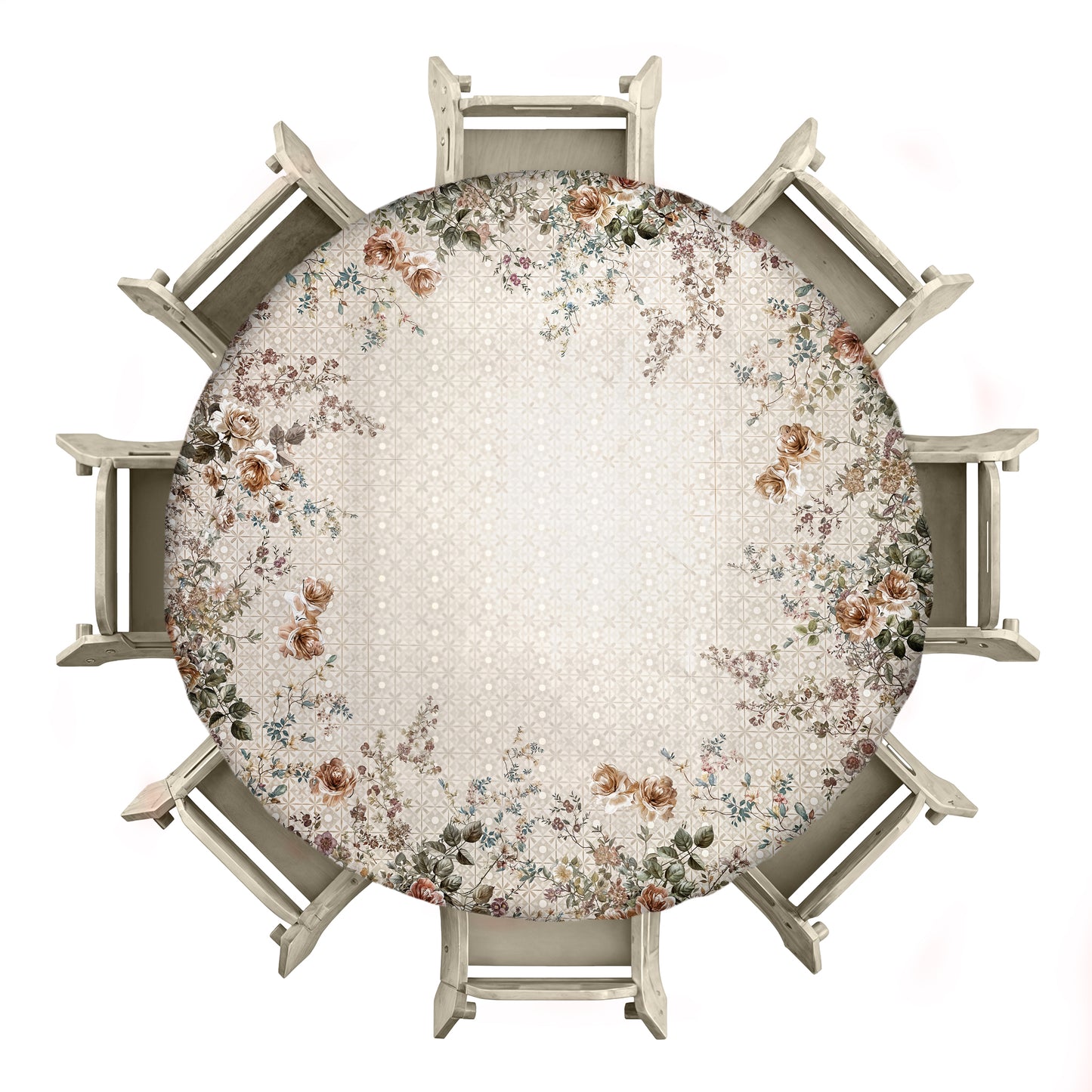 Cream Floral 2,3m Round Tablecloth