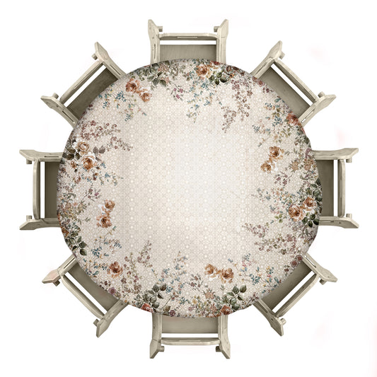 Cream Floral 2,3m Round Tablecloth