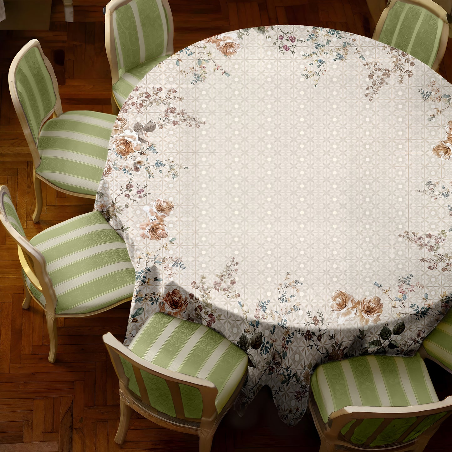 Cream Floral 2,3m Round Tablecloth
