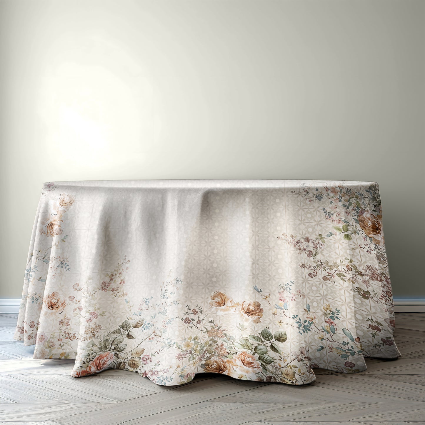 Cream Floral 2,3m Round Tablecloth