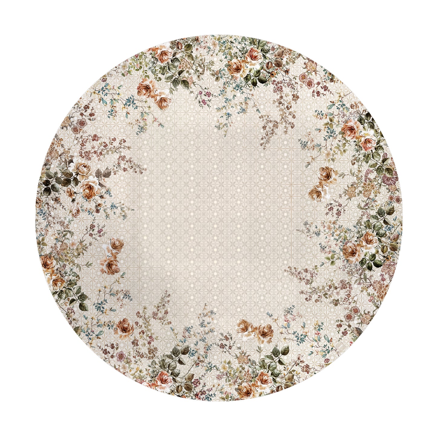 Cream Floral 2,3m Round Tablecloth