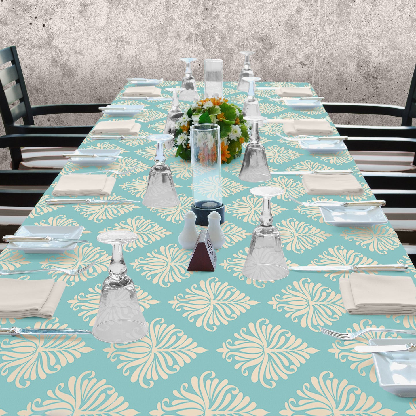 Cream Pattern on Sage Green 3m Rectangle Tablecloth