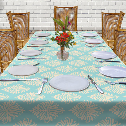 Cream Pattern on Sage Green 3m Rectangle Tablecloth