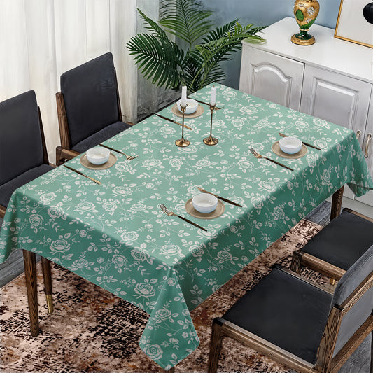 Cream Rose on Sage Green Rectangle Tablecloth
