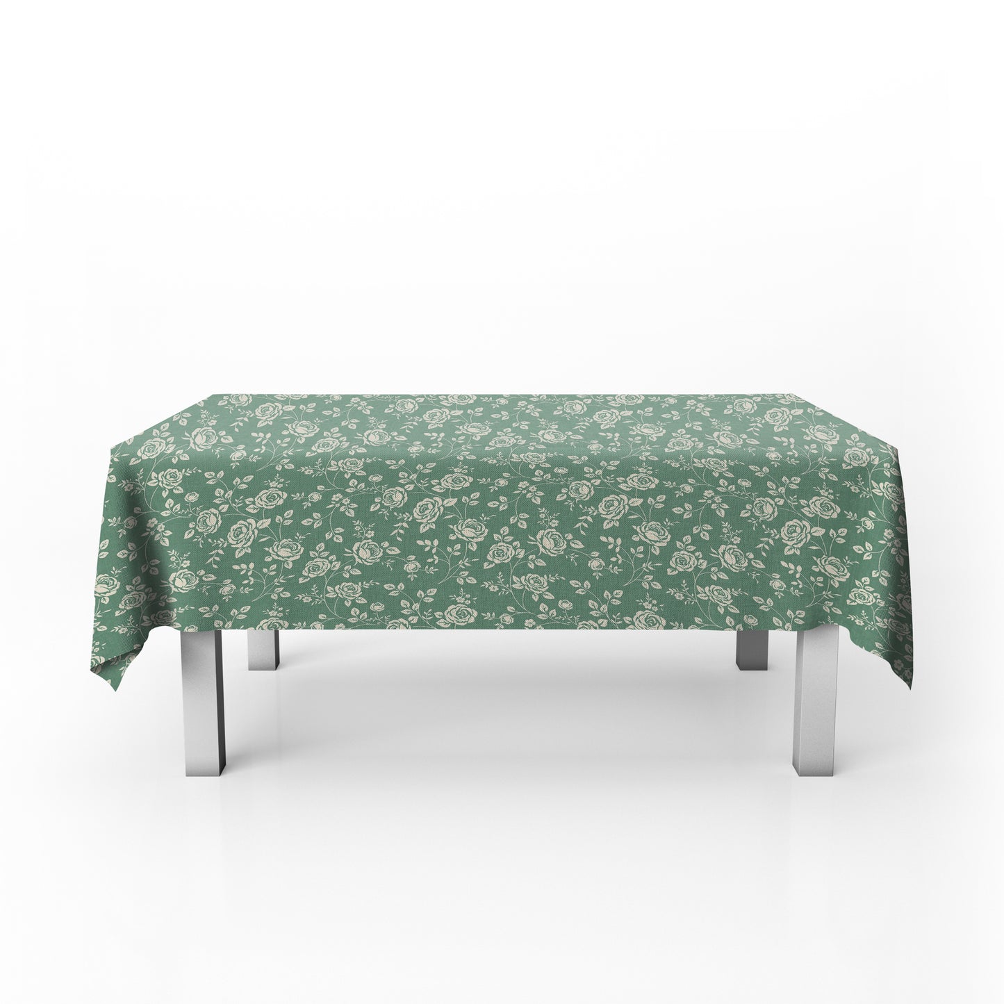 Cream Rose on Sage Green Rectangle Tablecloth