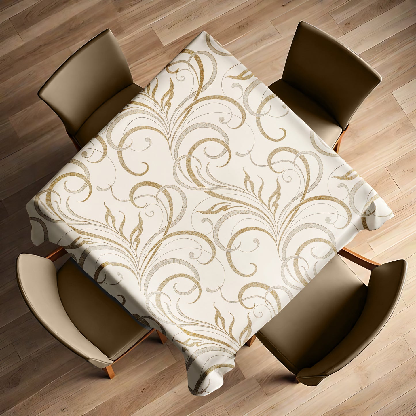 Cream Swirls Square Tablecloth