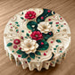 Cream and Emerald Green Round Tablecloth