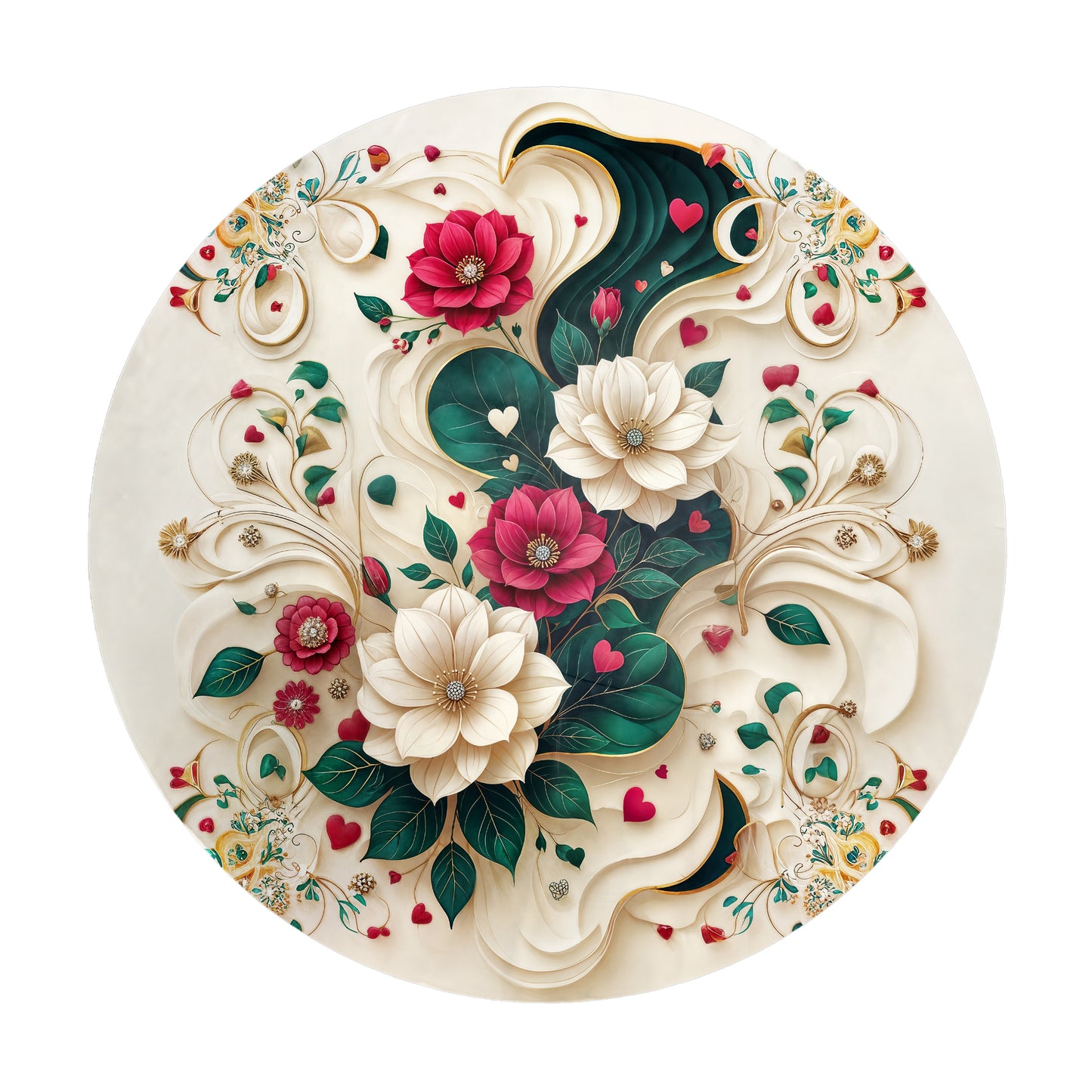 Cream and Emerald Green Round Tablecloth