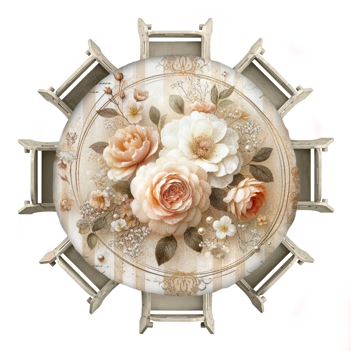 Cream and Peach Floral 2,3m Round Tablecloth