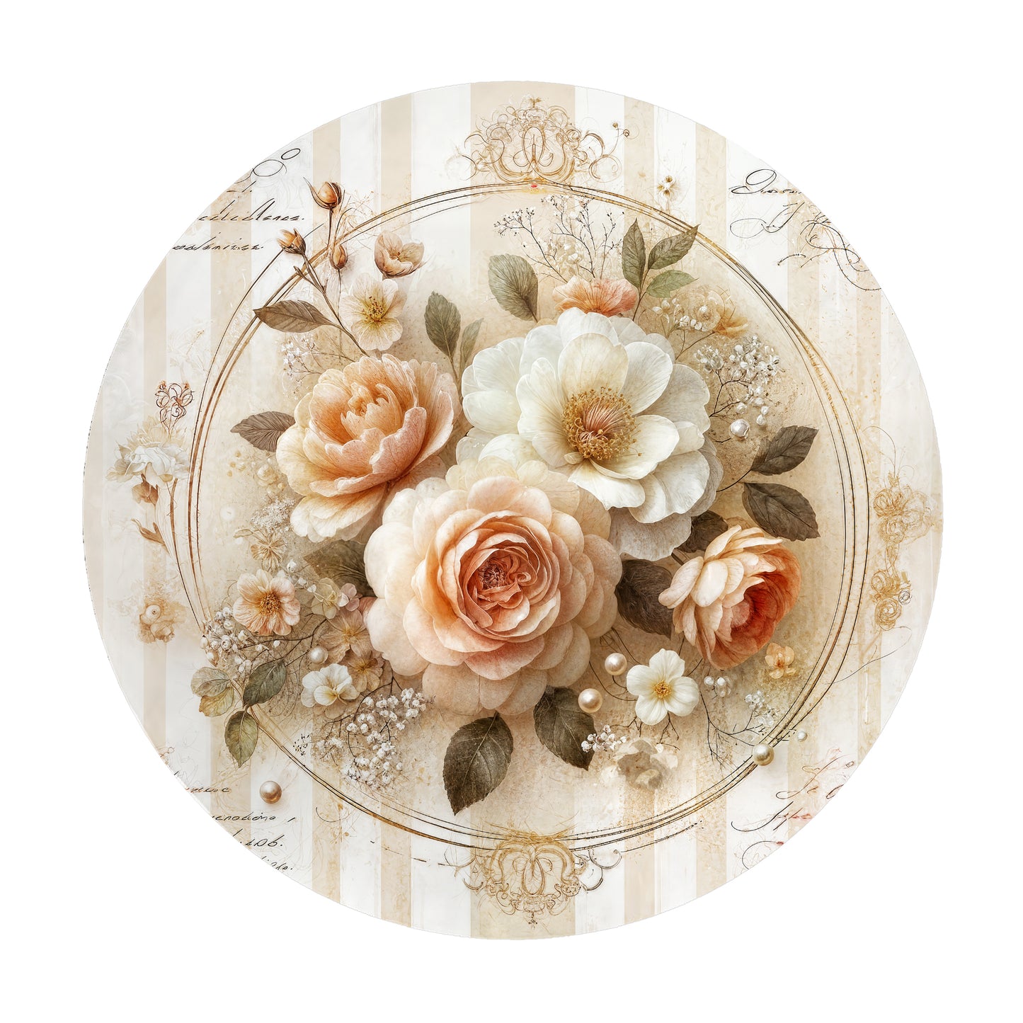 Cream and Peach Floral 2,3m Round Tablecloth