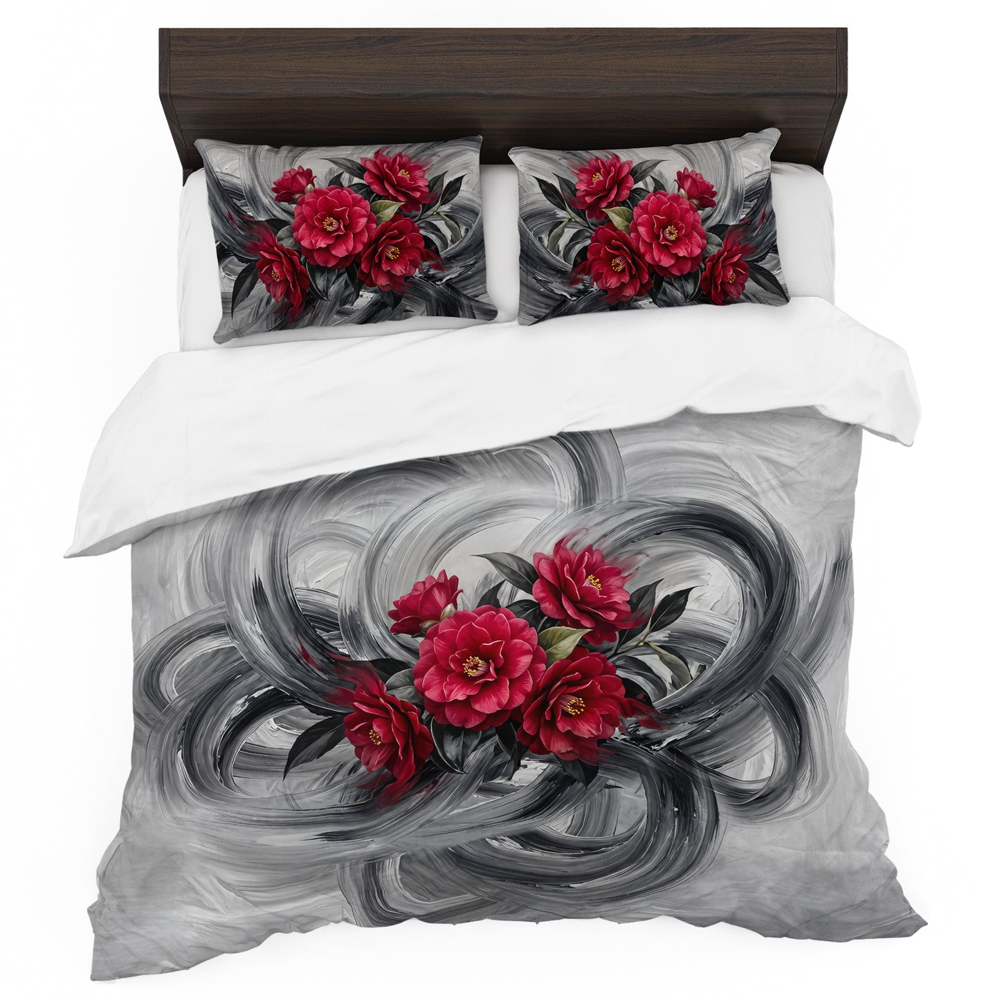 Crimson Camellias Duvet Cover Set