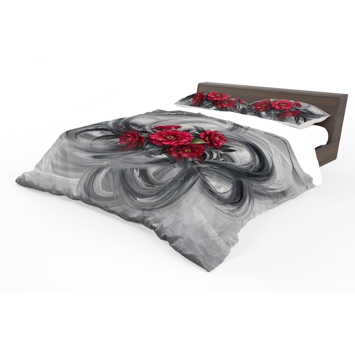 Crimson Camellias Duvet Cover Set