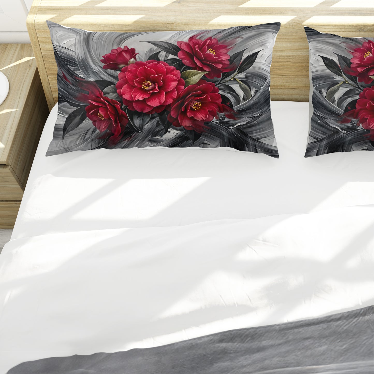 Crimson Camellias Duvet Cover Set