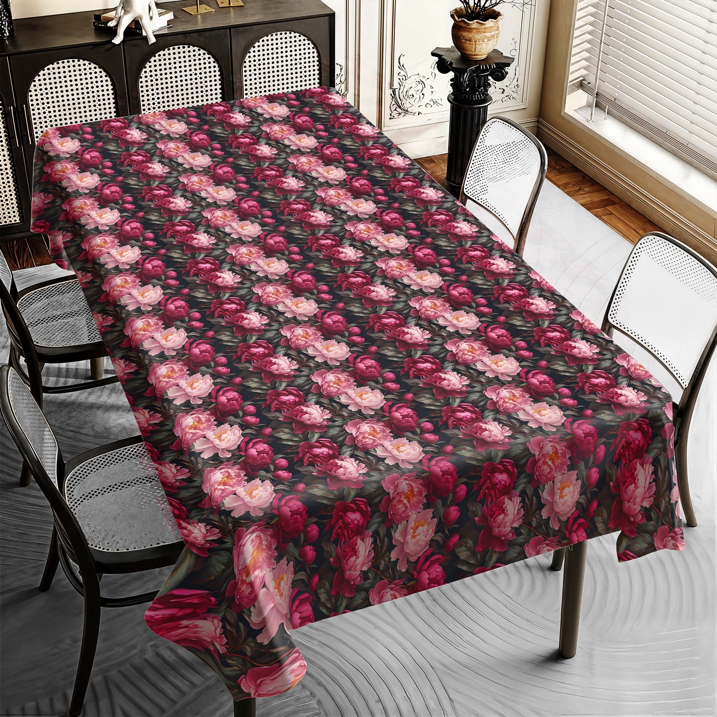 Crimson Peonies Rectangle Tablecloth